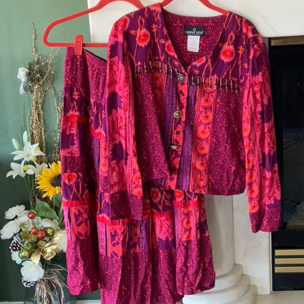 Carole Little Petites 100% Rayon Blazer and Skirt Beading Detail Vintage